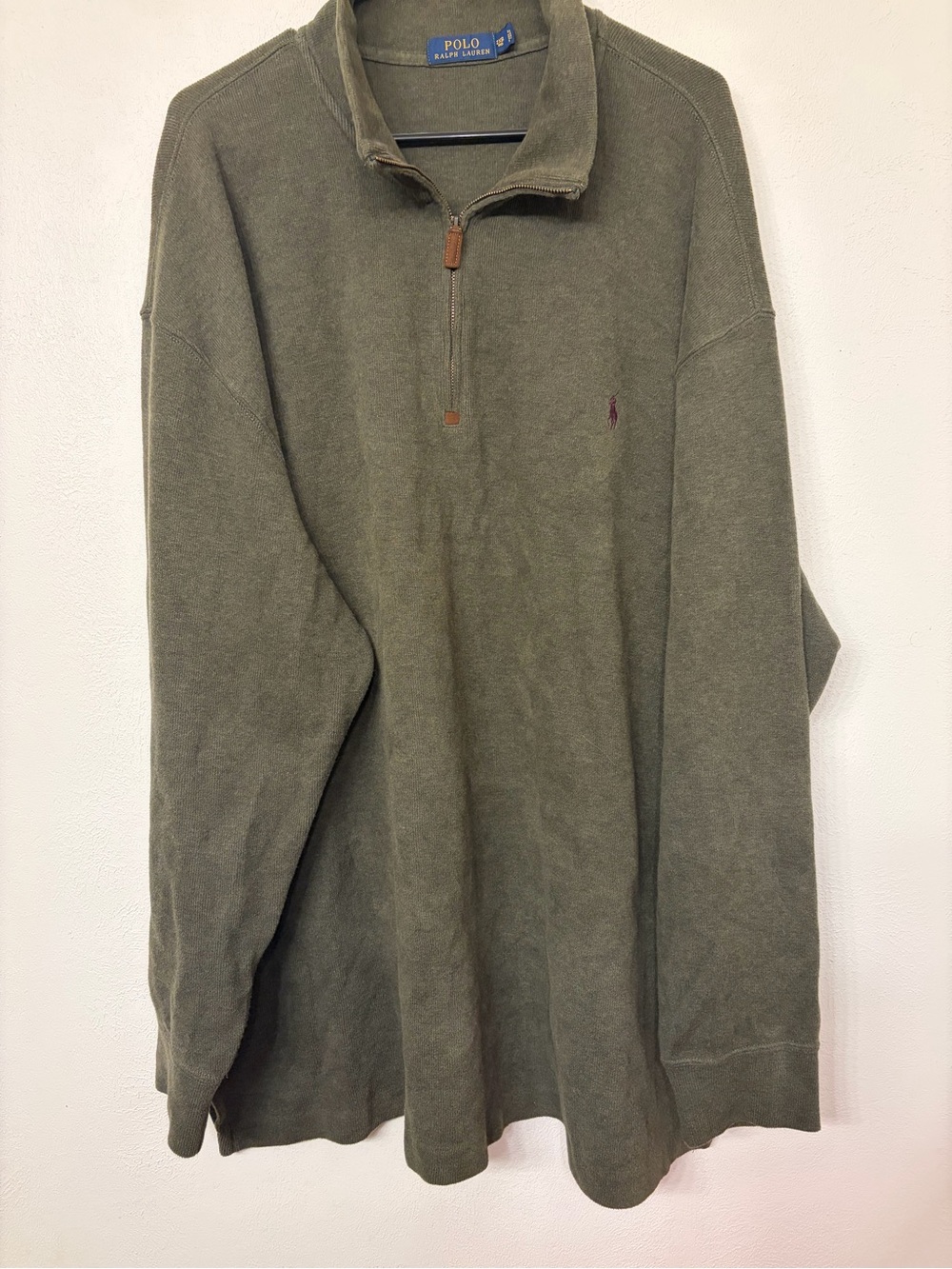 Polo Ralph Lauren Men’s Olive Green 1/4 Zip Sweater Cotton Pull Over 2XL Big